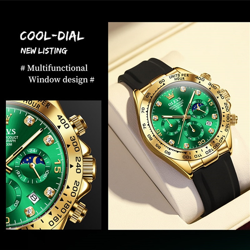 Olevs Men's Quartz Watch Sports Wristwatch Luminous Chronograph Calendar Multifunction Timing Waterproof Silicone Strap Watch3