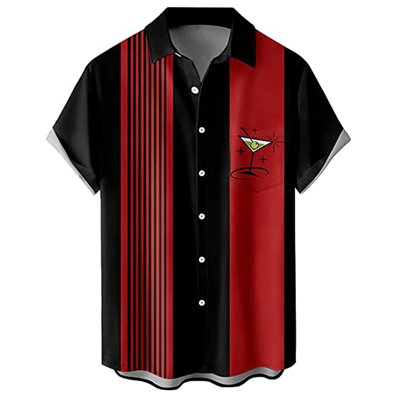 Men's Painting Shirt Button Up Shirt Bowling Shirts Vintage Bowling Shirt Short Sleeve Shirt Turndown Outdoor Casual Black Red Blue Plus Size Clothing Apparel Modern Style Retro Vintage 50s3