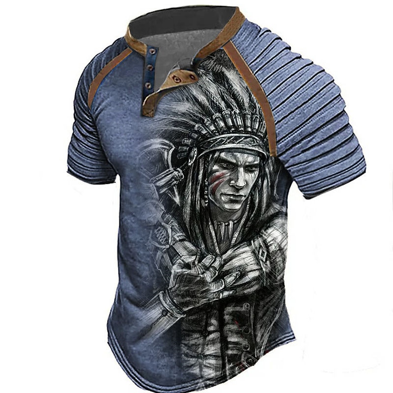 Men's Graphic Prints Indian Henley Shirt Raglan T Shirt Short Sleeve Vintage Fashion Designer Outdoor Vacation Daily Summer Black Blue Green Khaki Gray Henley Henley T-Shirt4