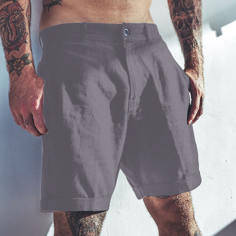 Men's Shorts Linen Shorts Summer Shorts Pocket Plain Comfort Soft Outdoor Daily Going out Fashion Casual Black White4