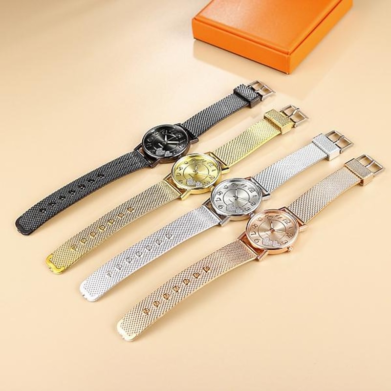 Women Quartz Wristwatch Luxury Minimalist Bling Diamond Analog Wristwatch Love Heart Dial Elegant Mesh Belt Female Watch4