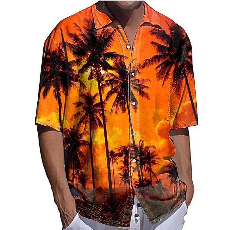 Men's Coconut Tree Sunset Tropical Plants Shirt Summer Hawaiian Shirt Aloha Shirt Short Sleeves Shirt Turndown Fashion Streetwear Designer Outdoor Street Casual White Yellow Blue S M L