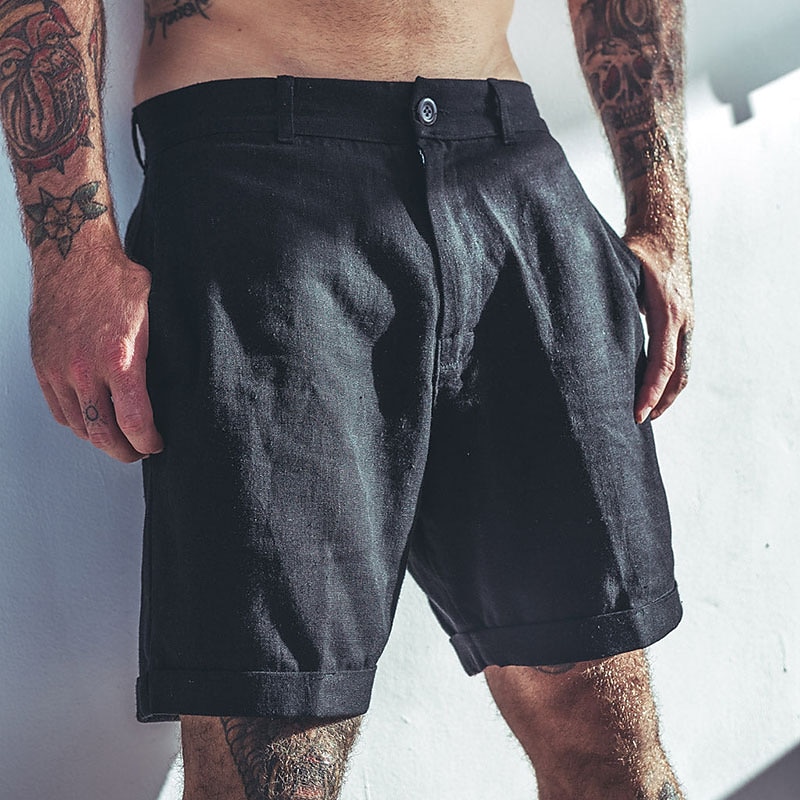Men's Shorts Linen Shorts Summer Shorts Pocket Plain Comfort Soft Outdoor Daily Going out Fashion Casual Black White