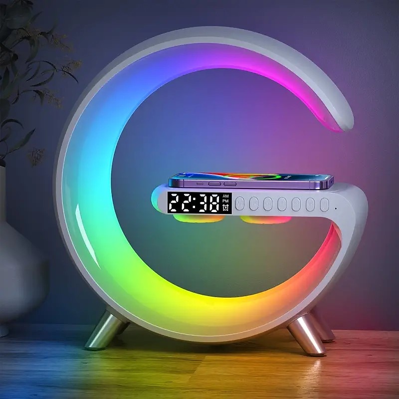 Rhythm RGBIC Light Bar LED Smart Light Bluetooth Speaker Alarm Clock Dimmable Wake Up Light Alarm Clocks Wireless Charging Table Lamp