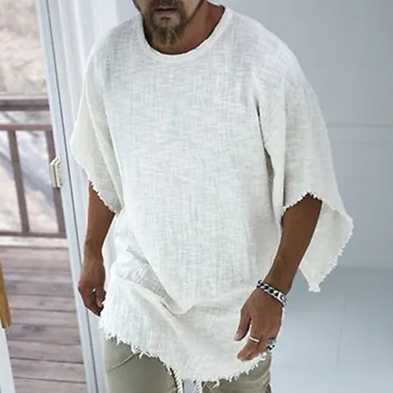 Men's Cotton Linen Shirt White Cotton Shirt Summer Shirt Beach Shirt Plain Hawaiian Holiday White Short Sleeve Crew Neck Spring & Summer Clothing Apparel Basic