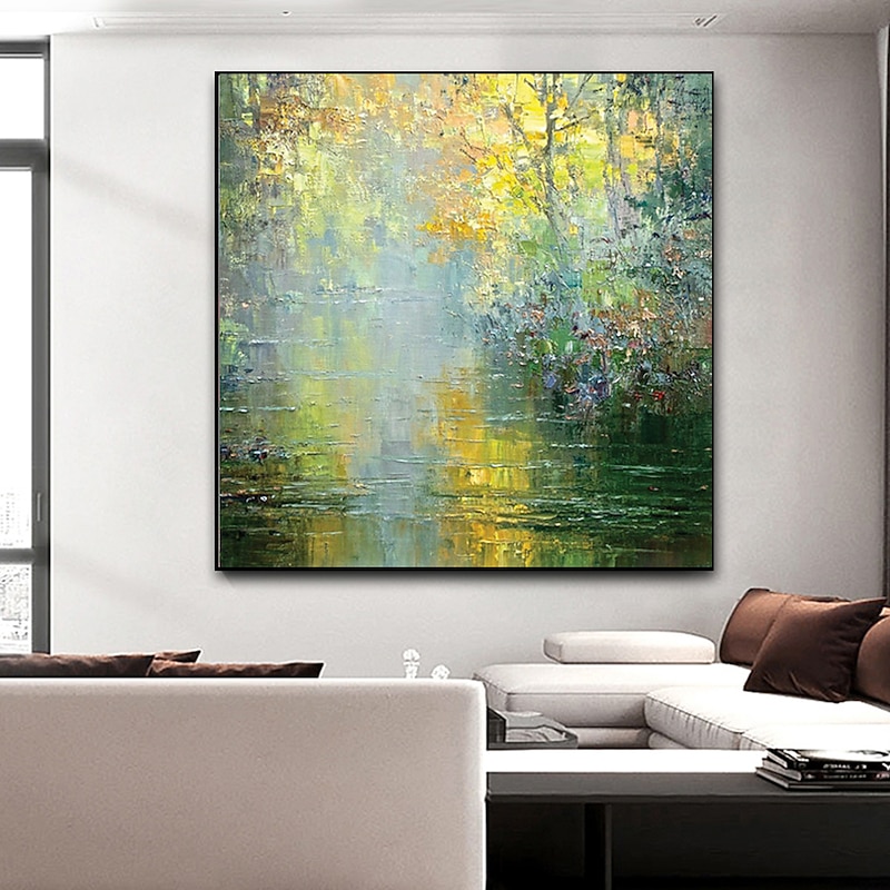 Oil Painting Hand Painted Square Abstract Modern Stretched Canvas