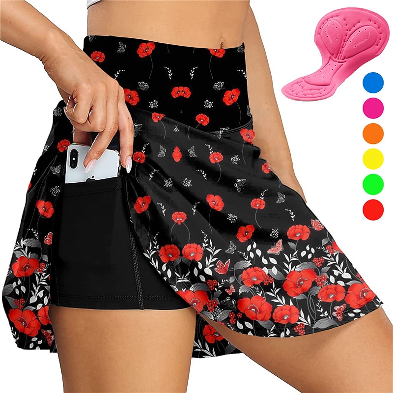 Women's Graphic Floral Botanical Cycling Skort Skirt Bike Skirt Bottoms Race Fit Mountain Bike MTB Road Bike Cycling Sports 3D Pad Cycling Quick Dry Moisture Wicking Dark Pink Black Spandex Clothing