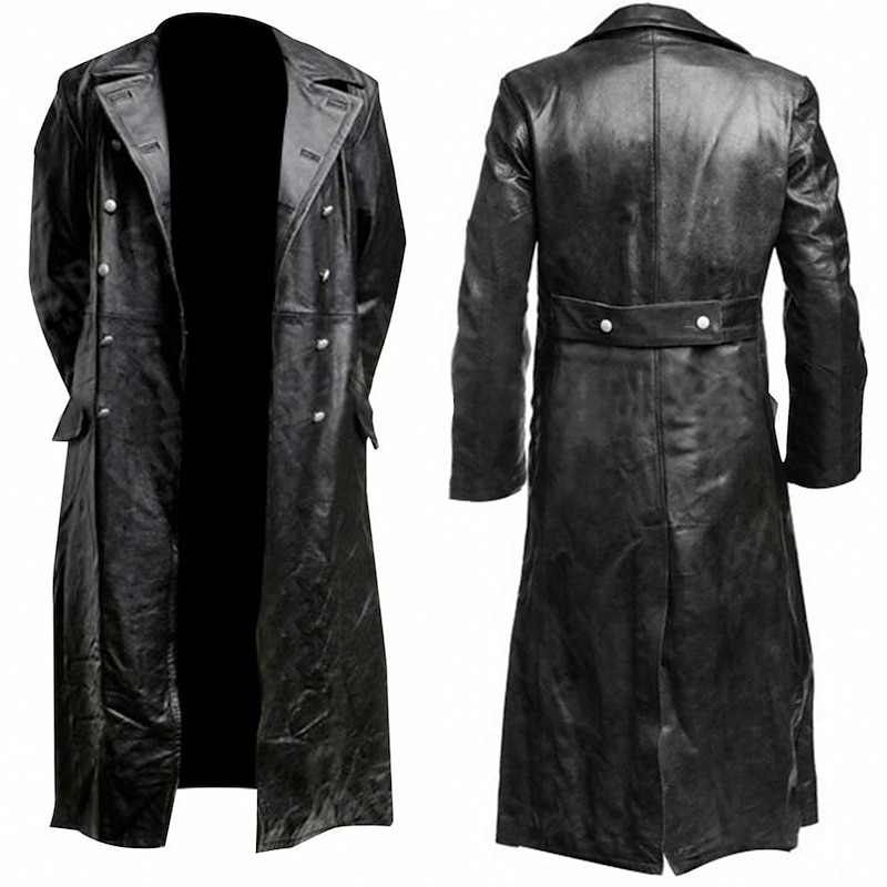 Set with PU Leather Trench Coat Straight Leg Motorcycle Pants Top Hat Punk Gothic Medieval Steampunk Plague Doctor Men's Riders Bikers Casual Daily Cosplay Costume Carnival Fall Winter2