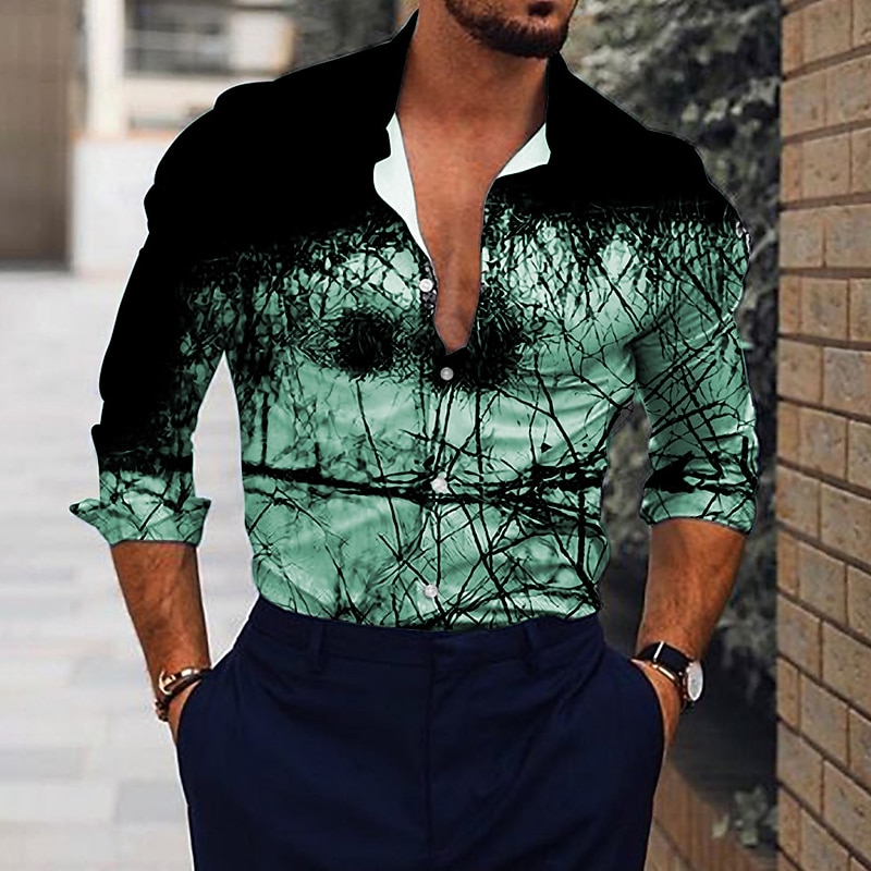 Men's Gradient Geometric Pattern Shirt Button Up Shirt Long Sleeve Fashion Designer Casual Outdoor Vacation Daily Fall & Winter Collar Print Button-Down Black Red Blue Green2