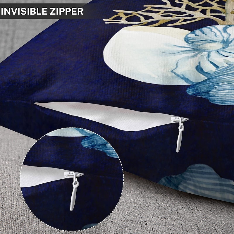 Blue Seashore Coral Double Side Pillow Cover 1PC Soft Decorative Square Cushion Case Pillowcase for Bedroom Livingroom Sofa Couch Chair2