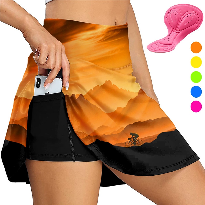 Women's Graphic Cycling Skort Skirt Bike Skirt Bottoms Race Fit Mountain Bike MTB Road Bike Cycling Sports 3D Pad Cycling Quick Dry Moisture Wicking Yellow Pink Spandex Clothing Apparel Bike Wear