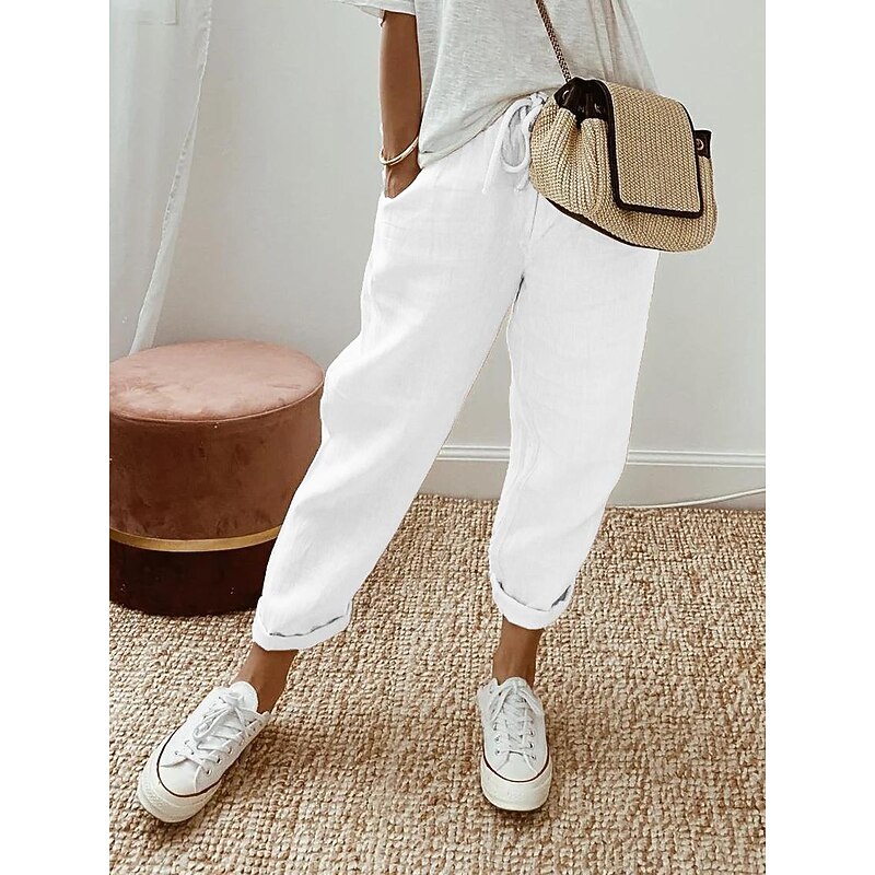 Women's Baggy Pants Solid Comfort Full Length Drawstring Side Pockets Baggy Comfort Inelastic Casual Daily Black White Blue Green Summer Spring Fall Regular Fit4