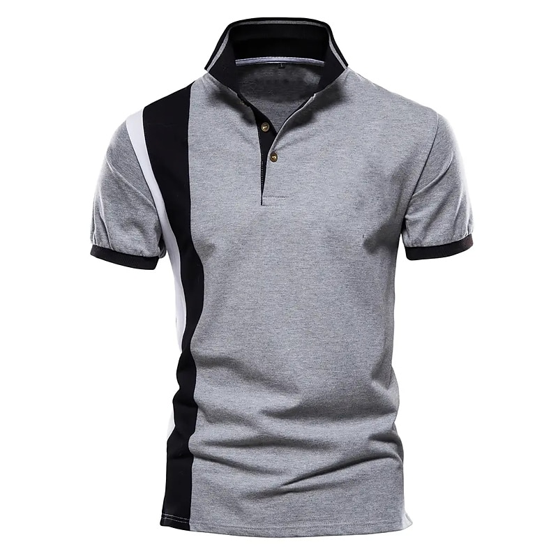 Men's Polo Shirt Golf Shirt Casual Sports Classic Short Sleeve Fashion Basic Color Block Button Summer Regular Fit Light Sky Blue White Dark Navy Grey Polo Shirt3