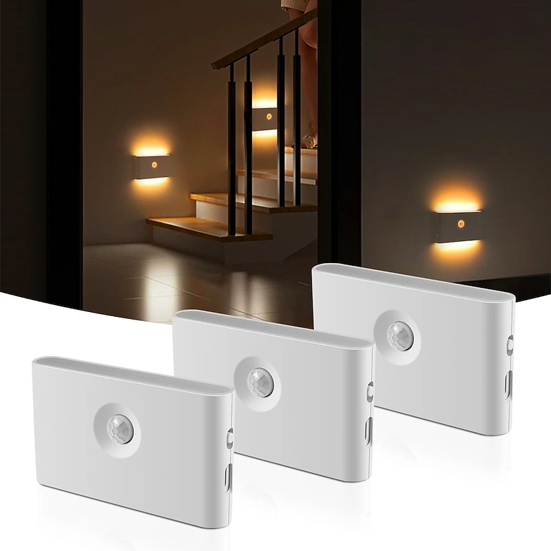PIR Motion Sensing Night Light USB Rechargeable LED Human Body Sensing Night Light Smart Light Control Wall Lamp for Room Wall Wardrobe Home Bathroom Shoe Cabinet Bedroom Lighting