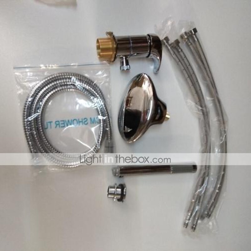 Waterfall Bathtub Faucet Deck Mounted, Widespread Bathroom Faucet Bath Roman Tub Filler Mixer Tap Brass, 3 Hole Sprayer with Cold Hot Water Hose4