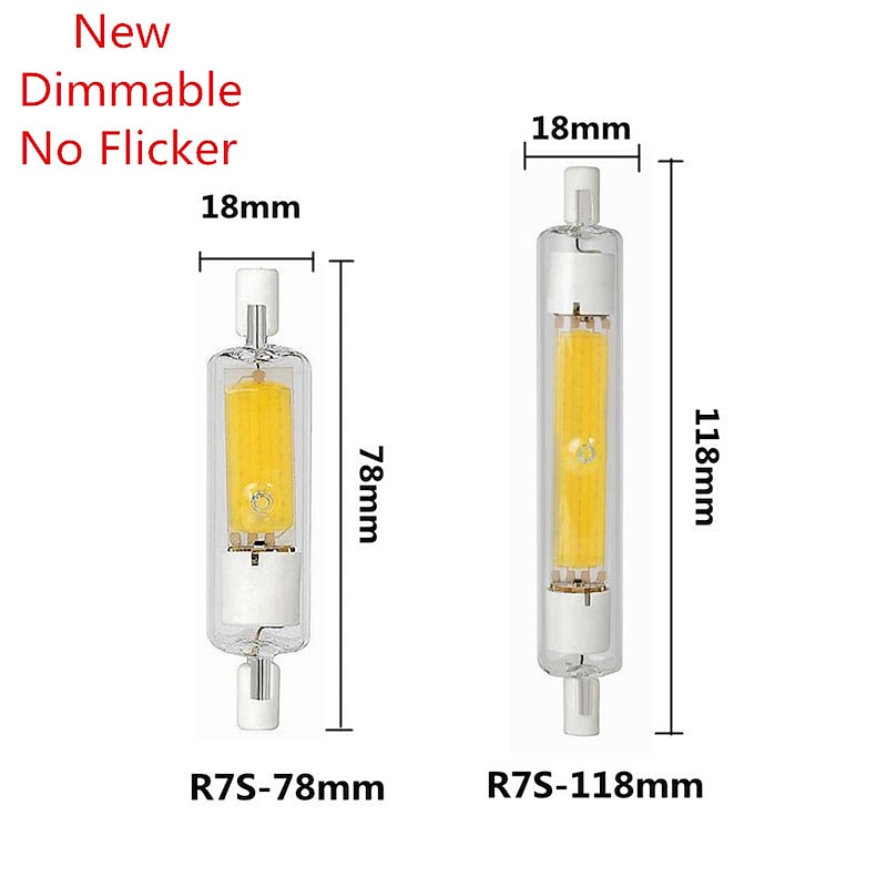 Dimmable No Flicker LED R7S Glass COB Tube Bulb 78MM 118MM Corn Lamp 110V 220V High Power J78 J118 Replace Halogen Light Lampadas2