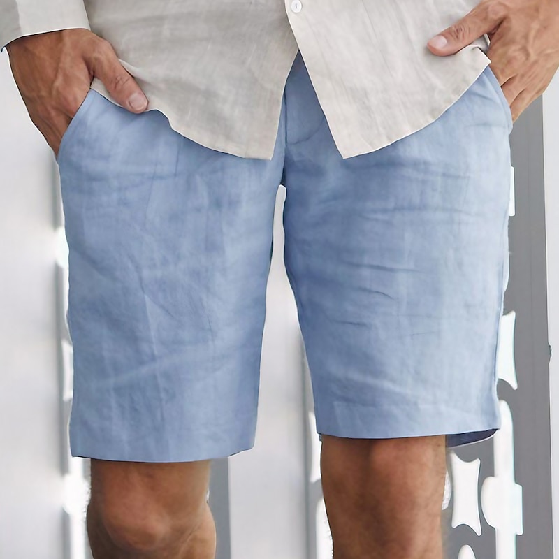 Men's Shorts Linen Shorts Summer Shorts Beach Shorts Pocket Plain Comfort Breathable Outdoor Daily Going out Fashion Streetwear Black Blue