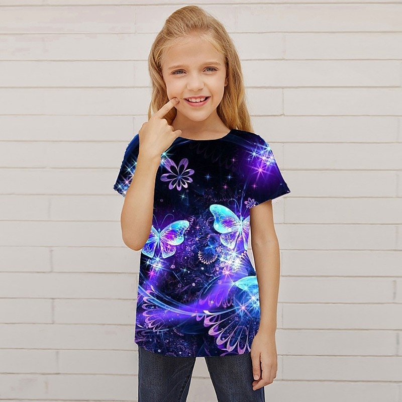 Girls' 3D Animal Galaxy Wolf T shirt Short Sleeve 3D Print Summer Spring Active Fashion Cute Polyester Kids 3-12 Years Outdoor Daily Regular Fit2