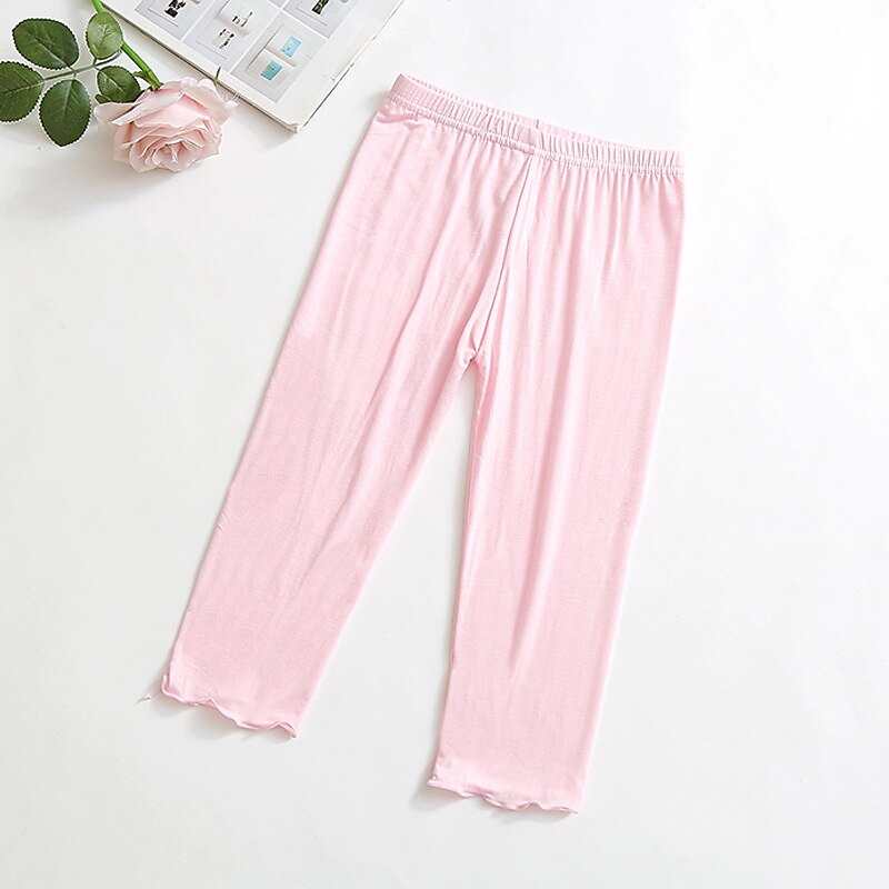 Kids Girls' Leggings Solid Color Active School Cotton 7-13 Years Summer Light Blue Black White3