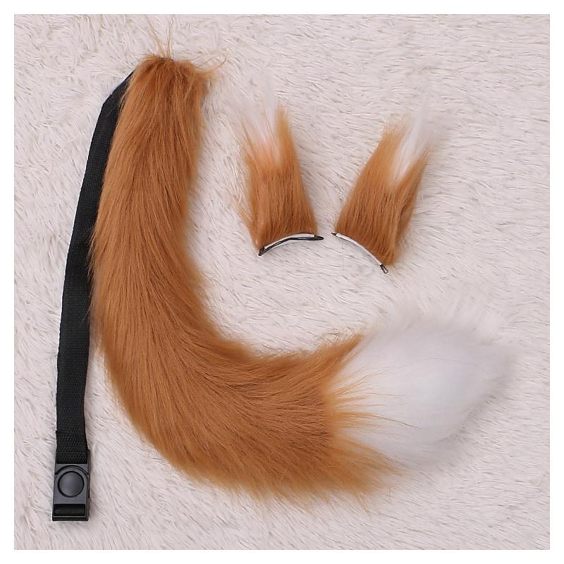 Faux Fur Animal Fox Wolf Ears Headband Tail Set Animal Costume Kit Hairpin for Party Halloween Fancy Dress Cosplay Kids Adult3