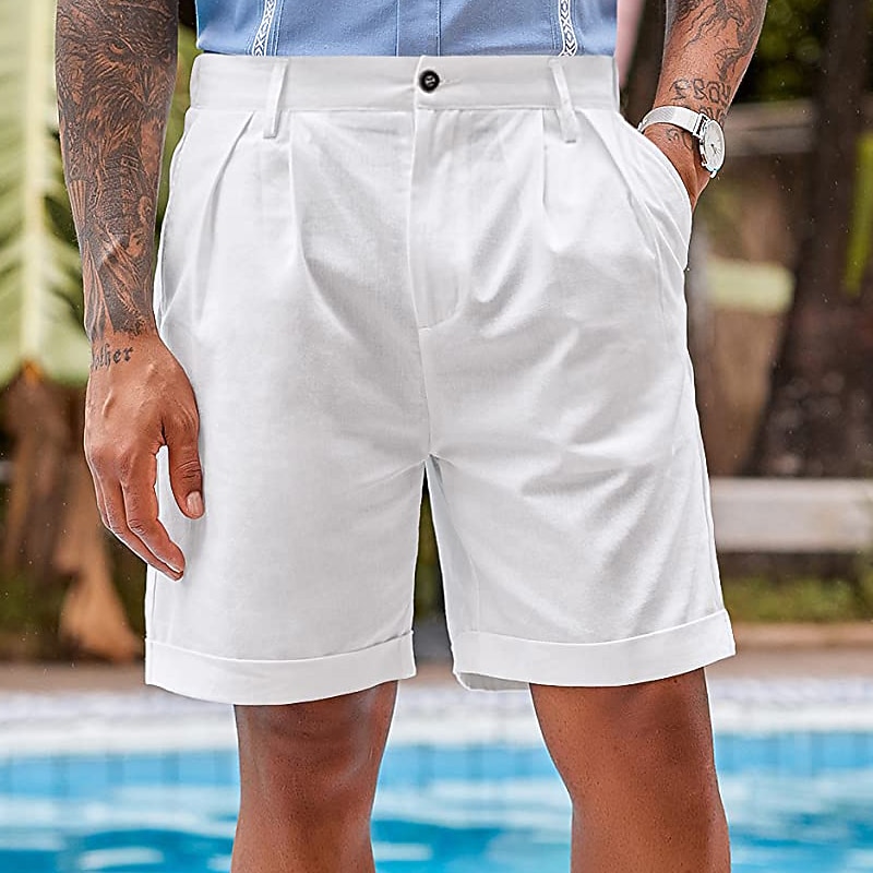 Men's Shorts Linen Shorts Dress Shorts Summer Shorts Beach Shorts Pocket Plain Comfort Breathable Outdoor Daily Going out Fashion Streetwear Black White