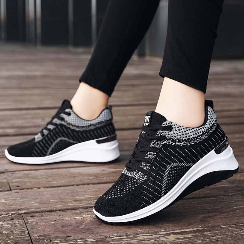 Women's Sneakers Pink Shoes Height Increasing Shoes Flyknit Shoes Outdoor Daily Color Block Summer Hidden Heel Round Toe Sporty Casual Minimalism Running Walking Tissage Volant Lace-up Black Pink Grey4