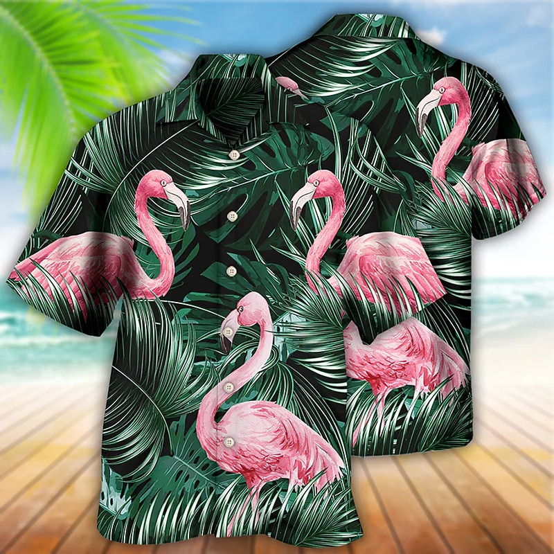 Men's Floral Flamingo Tropical Shirt Summer Hawaiian Shirt Aloha Shirt Short Sleeves Shirt Turndown Designer Casual Soft Outdoor Casual Daily Pink Navy Blue Blue S M L3