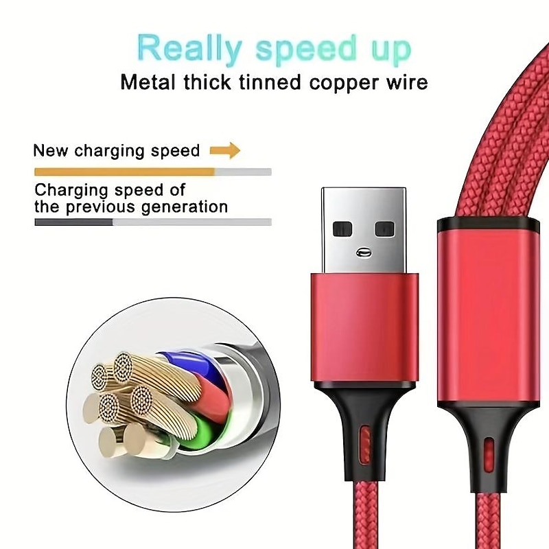 3 In 1 Cables ,Phone Charger Cord A/C To Phone +Type C+Micro Nylon Braided Sync Adapter For Android/Phone/Tablets , 3D Alloy +TPE Connector, Bold Copper Core 47.24 inch/ 3.94ft4