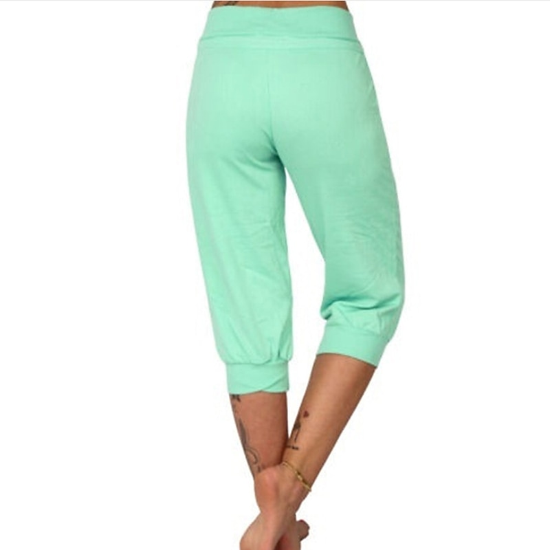 Women's Yoga Pants Drawstring Gym Workout Running Fitness Capri Pants Bottoms Solid Color Black White Green Spandex Sports Activewear3