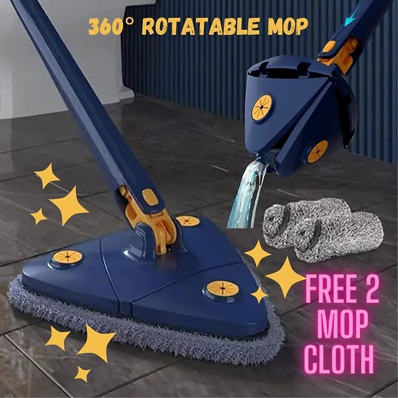 360 Degree Rotatable Adjustable Cleaning Mop - Imitation Hand Twist Quick Dry Mop, Extendable Triangle Mop 360° Rotatable Adjustable 130 cm Cleaning Mop