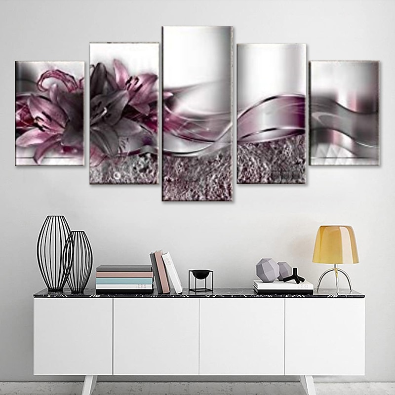 5 Panels Wall Art Canvas Flower Lily Prints Posters Painting Home Decoration Wall Hanging Gift Rolled Canvas No Frame Unframed Unstretched4