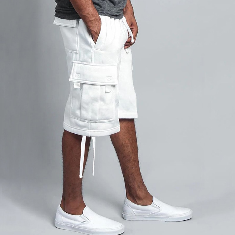 Men's Active Shorts Cargo Shorts Shorts Pocket Plain Comfort Breathable Outdoor Daily Going out Fashion Streetwear Black White3