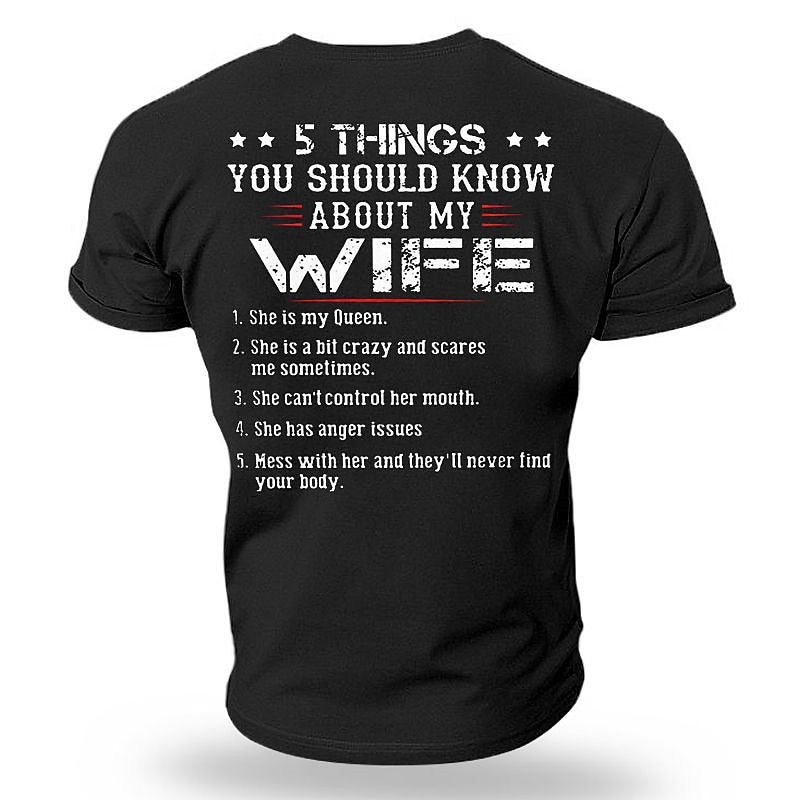Men's Funny Graphic T-Shirt - "5 Things You Should Know About My Wife" Husband Gift Tee4