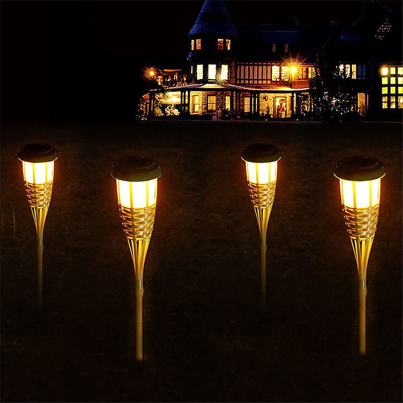 2pcs Outdoor Garden Solar Bamboo Torch Light Landscape Pathway Solar  Torch Light Solar Pathway Lawn Lamps Spotligh Party decoration lamp4