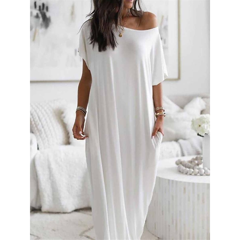 Women's Pajamas Nightgown Dress Pure Color Simple Casual Soft Home Daily Bed Polyester Breathable Short Sleeve Pocket Summer Spring 2025 - $25.99