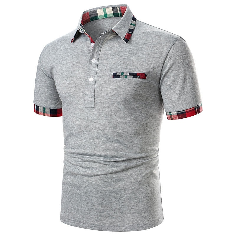 Men's Polo Shirt Golf Shirt Outdoor Daily Lapel Short Sleeves Stylish Basic Plaid Button Front Print Summer Spring Black White Dark Blue Grey Polo Shirt4
