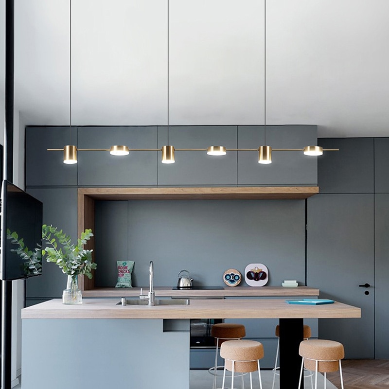 LED Pendant Light 150 cm Liner Design Dimmable 3/5/6 Lights Copper Aluminum Acrylic Nordic Style Deaign Dining Room Kitchen Lights 110-240V Gold