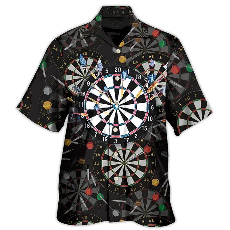 Men's Darts Shirt Summer Hawaiian Shirt Aloha Shirt Short Sleeve Shirt Turndown Fashion Designer Casual Street Daily Holiday Black Red Blue 3D Print S M L4