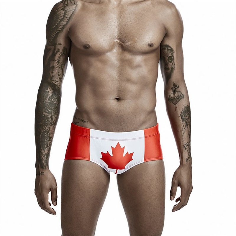 Men's Swimwear Swim Trunks Swim Briefs Elastic Waist Print Graphic Prints Breathable Soft Outdoor Casual Daily Hawaiian Stylish White Red Micro-elastic2