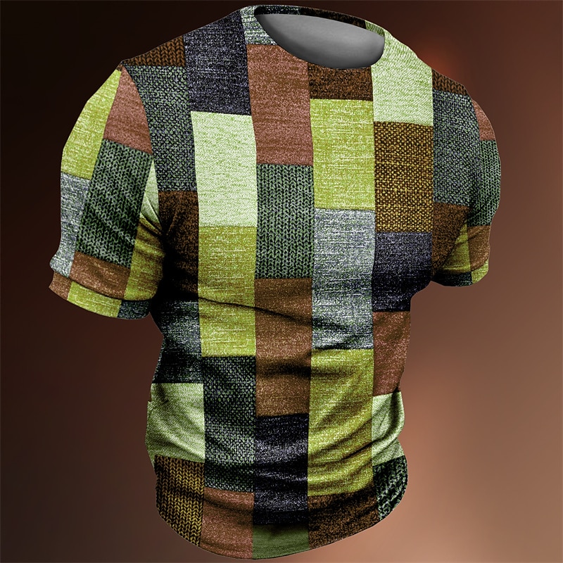 Men's Color Block T Shirt Tee Short Sleeve T shirt 3D Print Crew Neck Shirt Vintage Fashion Designer Outdoor Casual Daily Yellow Red Purple Spring & Summer Clothing Apparel S M L XL 2XL 3XL4