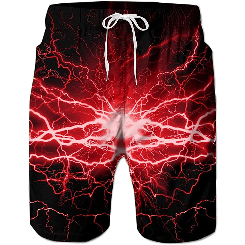 Men's Optical Illusion Lightning Graphic Prints Swim Trunks Swim Shorts Board Shorts Mid Waist Hawaiian Boho Casual Daily Holiday Drawstring with Mesh lining Elastic Waist Designer Clothing Apparel2