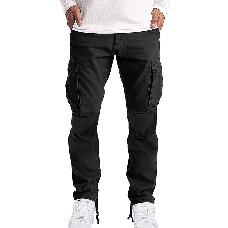 Men's Cargo Pants Cargo Trousers Trousers Flap Pocket Plain Comfort Breathable Outdoor Daily Streetwear Casual Light Khaki Black2