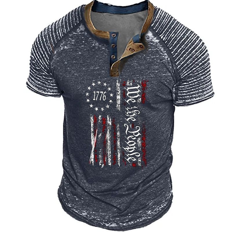 1776 We The People Mens Graphic Shirt 3D | Blue Summer Cotton Prints Slim Pleated Patriotic National Flag Fashion Designer Basic Hot Stamping2