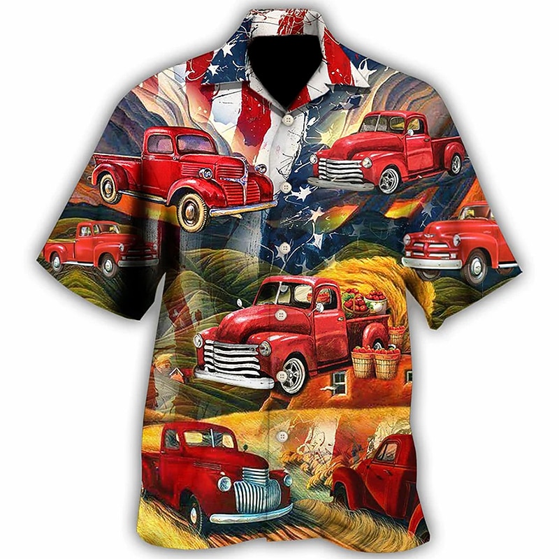 Men's Car Shirt Summer Hawaiian Shirt Aloha Shirt Short Sleeve Shirt Turndown Tropical Fashion Hawaiian Casual Hawaiian Holiday Yellow Red Blue S M L4