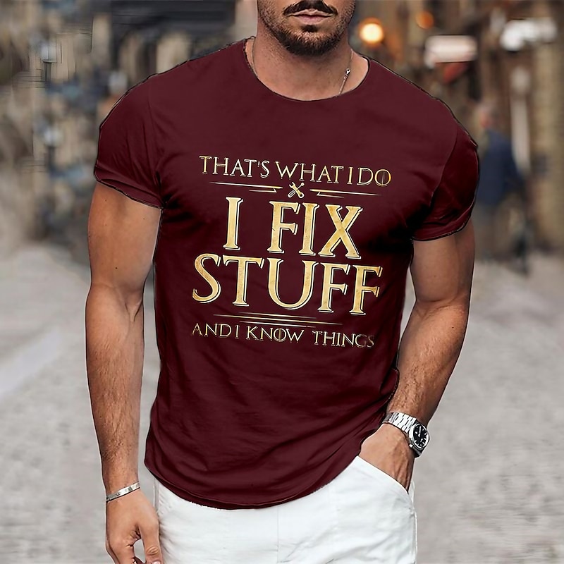 Men's Graphic Prints Letter Print Hobby T Shirt Graphic Tee Cotton Short Sleeves Graphic Shirt Wine Black Navy Blue Comfortable Tee Vacation Street Fashion Designer Clothing