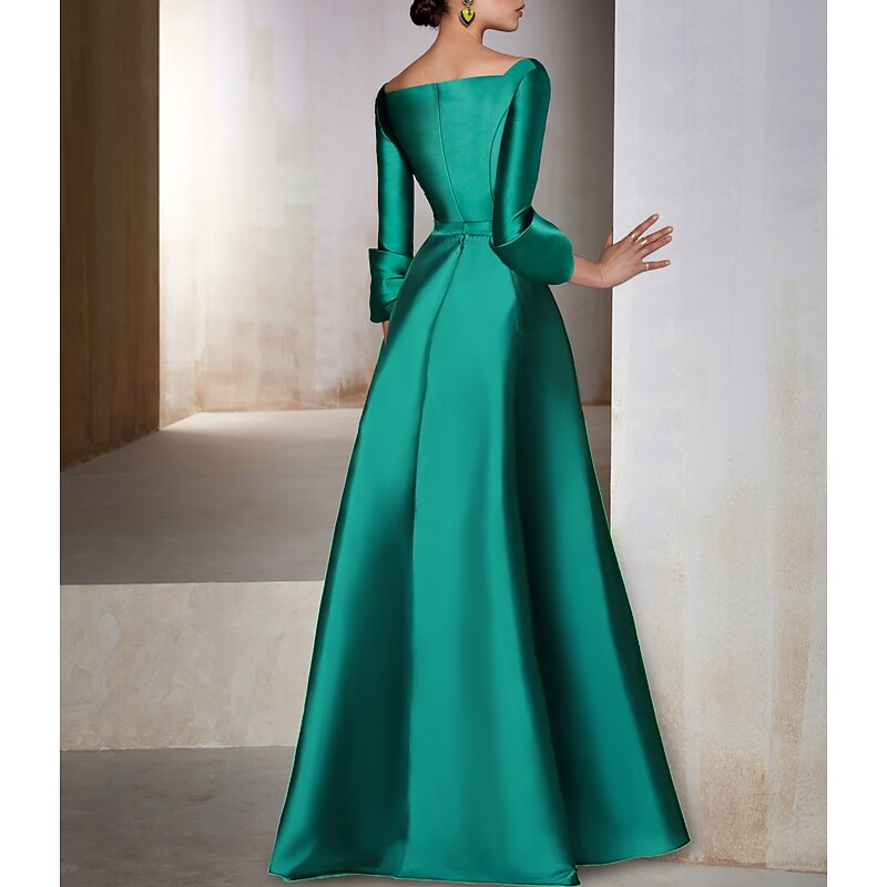 A-Line Chrismas Dress Evening Gown Elegant Wedding Guest Dress Formal Black Tie Cocktail Party Floor Length Long Sleeve V Neck Satin dress to impress2
