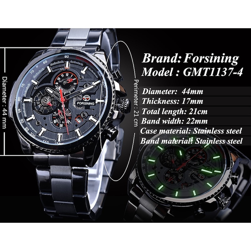 Forsining Men Mechanical Watch Top Brand Luxury Military Sport Wristwatch Three Dials Calendar Luminous Automatic Self-winding Waterproof Mechanical Stainless Steel Watch Male Clock3
