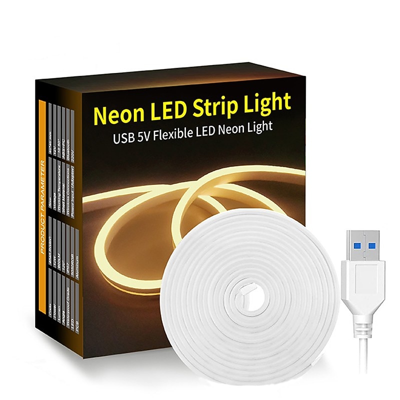 2M 6.56ft LED Neon Strip Lights USB Flexible with IP65 Waterproof Warm White Pink Yellow Green Red Color Temperature for Indoor and Outdoor Christmas Wedding Decoration2