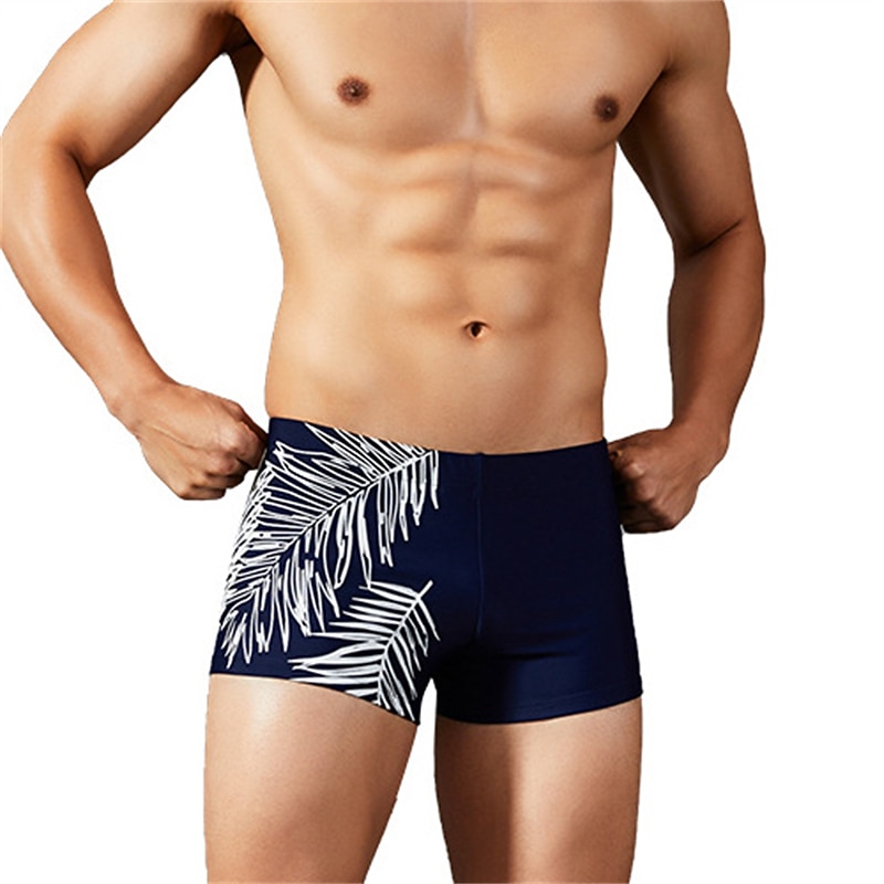 Men's Swimwear Swim Trunks Swim Briefs Elastic Waist Print Plants Graphic Prints Breathable Soft Outdoor Casual Daily Hawaiian Stylish Black White Micro-elastic4