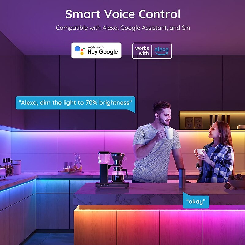 RGBIC LED Strip Compatible with Alexa Google Home Color Changing LED Light Music Sync TUYA WiFi for Bedroom Ceiling Playroom Shustar4